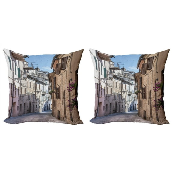 Ambesonne Rustic Throw Pillow Cover 2 Pack, Italian Town Street, 16", Multicolor