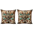 thumbnail image 1 of Ambesonne Rustic Throw Pillow Cover 2 Pack, Southwestern Square Feathers, 18", Turquoise Cocoa and Redbrown, 1 of 7