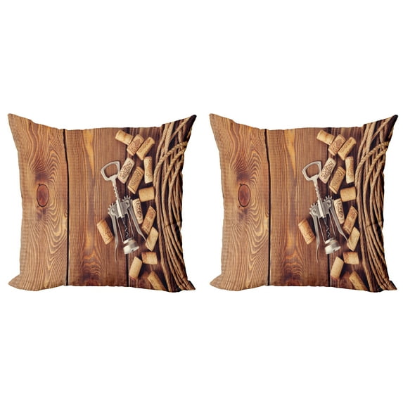 Ambesonne Rustic Throw Pillow Cover 2 Pack, Wooden Table Wine Corks, 20", Brown