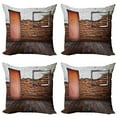 thumbnail image 1 of Ambesonne Rustic Throw Pillow Cover 4 Pack, Frame on Old Brick Wall, 20", Dark Orange Brown White, 1 of 6