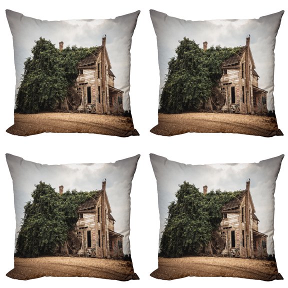 Ambesonne Rustic Throw Pillow Cover 4 Pack, House Rural Ivy, 20", Beige Green