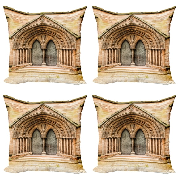 Ambesonne Rustic Throw Pillow Cover 4 Pack, Medieval Door, 18", Cream