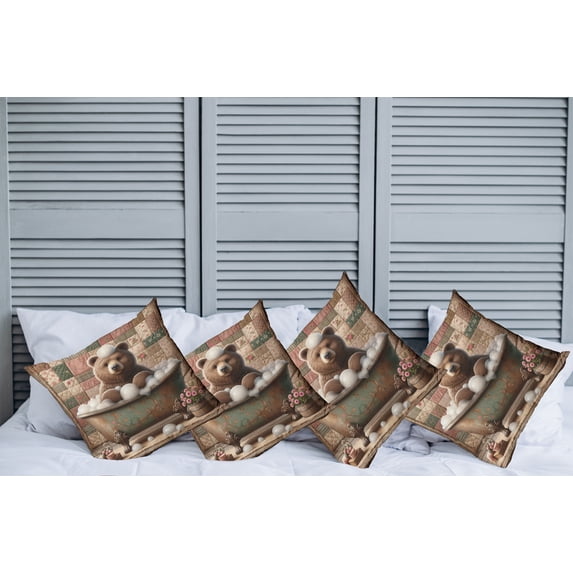 Ambesonne Rustic Throw Pillow Cover Pack of 4, Farmhouse Grizzly Bear Bath, 4 Pcs-16" x 16", Chocolate Rose Green