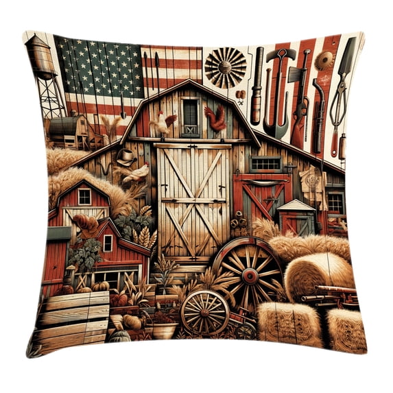 Ambesonne Rustic Throw Pillow Cushion Cover, American Barn Western Farm, 16" X 16", Paprika Caramel and Dark Teal