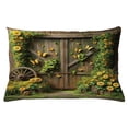 thumbnail image 1 of Ambesonne Rustic Throw Pillow Cushion Cover, Barn Door and Summer Blooms, 26" X 16", Fern Green Sepia and Yellow, 1 of 2
