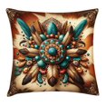 thumbnail image 1 of Ambesonne Rustic Throw Pillow Cushion Cover, Boho Earthy Feathers Mandala, 24" X 24", Teal Cinnamon Brown, 1 of 2