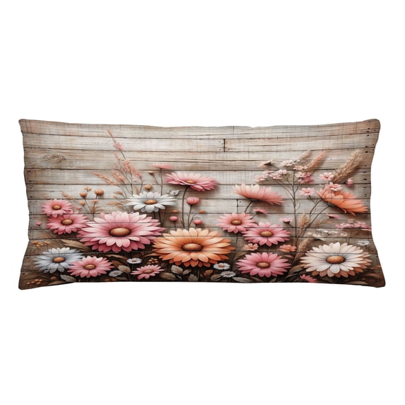 Ambesonne Rustic Throw Pillow Cushion Cover, Cottagecore Meadow Flowers, 36" X 16", Pink Salmon and Pale Taupe