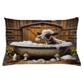 thumbnail image 1 of Ambesonne Rustic Throw Pillow Cushion Cover, Cow in Bubbly Bathtub Barn, 26" X 16", Caramel Yellow and Brown, 1 of 2