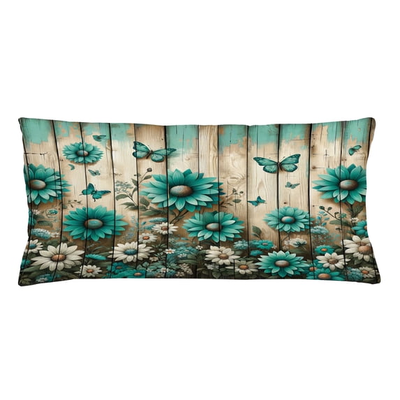 Ambesonne Rustic Throw Pillow Cushion Cover, Farmhouse Cold Tone Daisies, 36" X 16", Turquoise and Grey Yellow