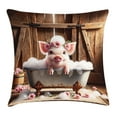 thumbnail image 1 of Ambesonne Rustic Throw Pillow Cushion Cover, Floral Pig Bubbly Barn Bath, 18" X 18", Pink and Redwood, 1 of 2