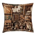 thumbnail image 1 of Ambesonne Rustic Throw Pillow Cushion Cover, Medieval Cottage Scene Art, 36" X 36", Grey Teal Brown, 1 of 2