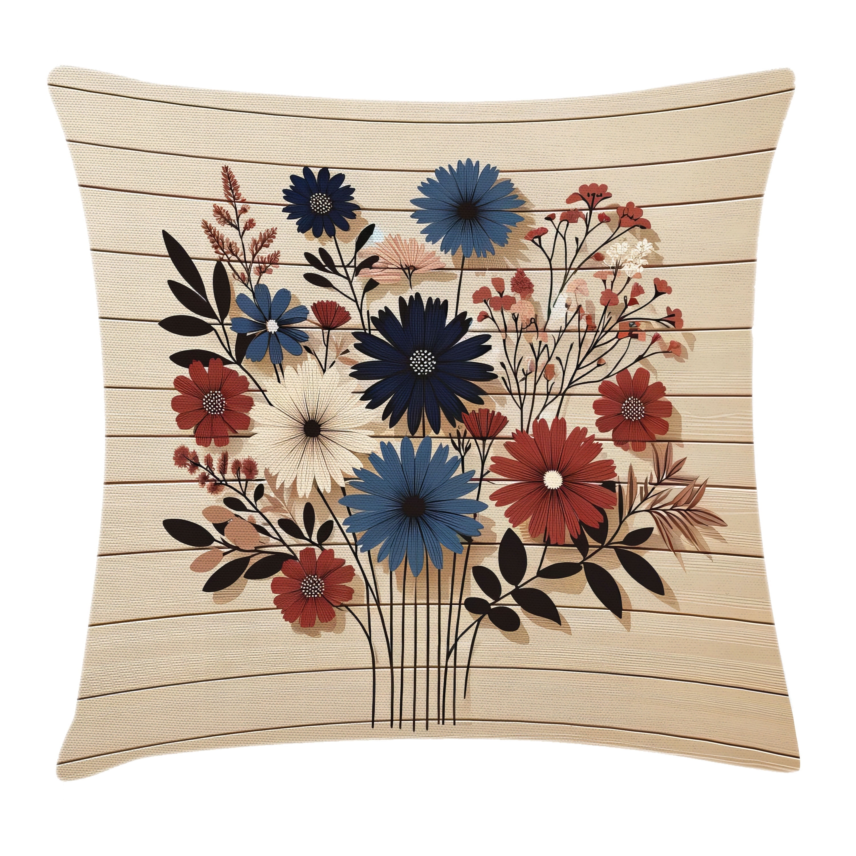 Night Blue Ruby and Champagne Floral Polyester Square Pillow Cover