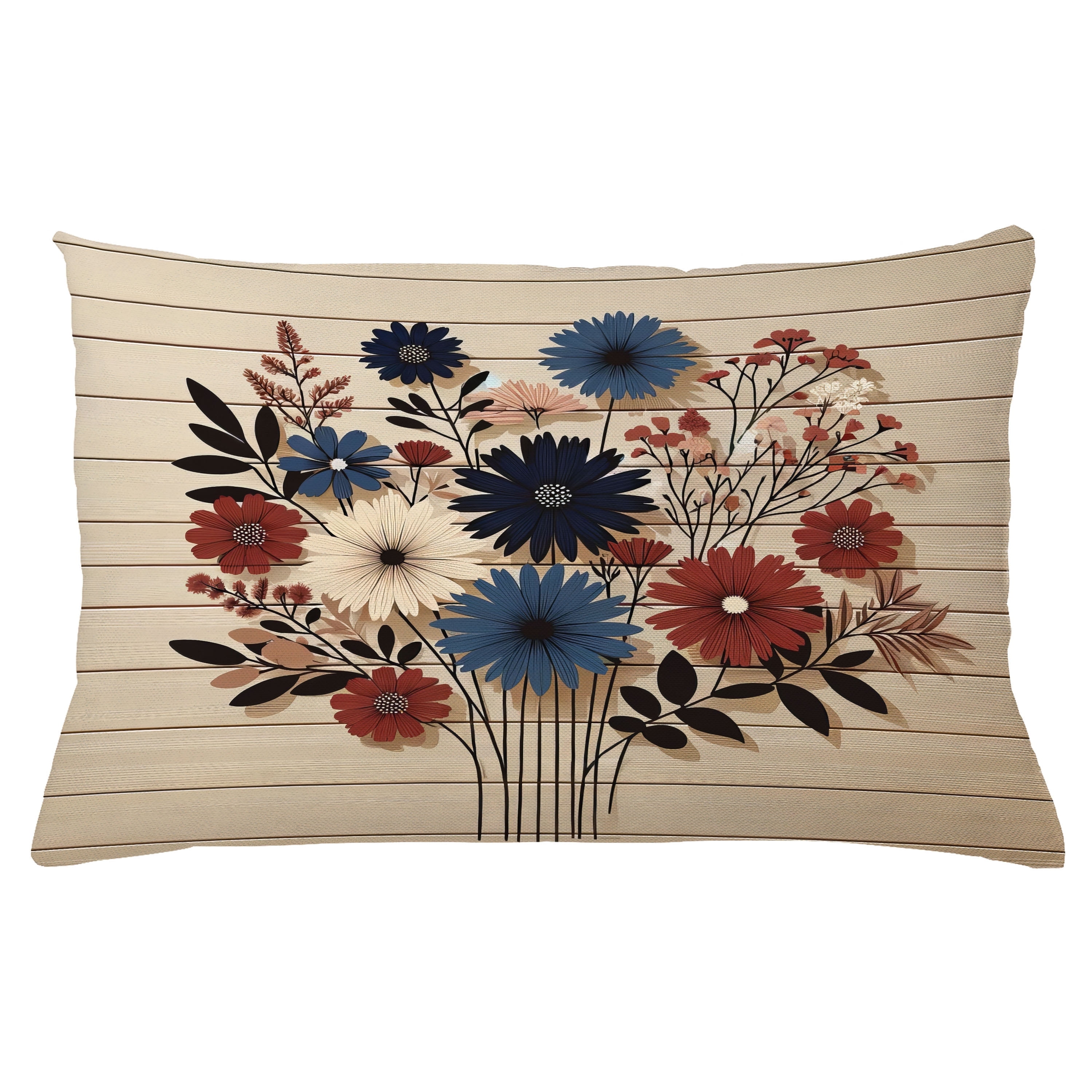 Night Blue Ruby and Champagne Floral Polyester Rectangle Pillow Cover