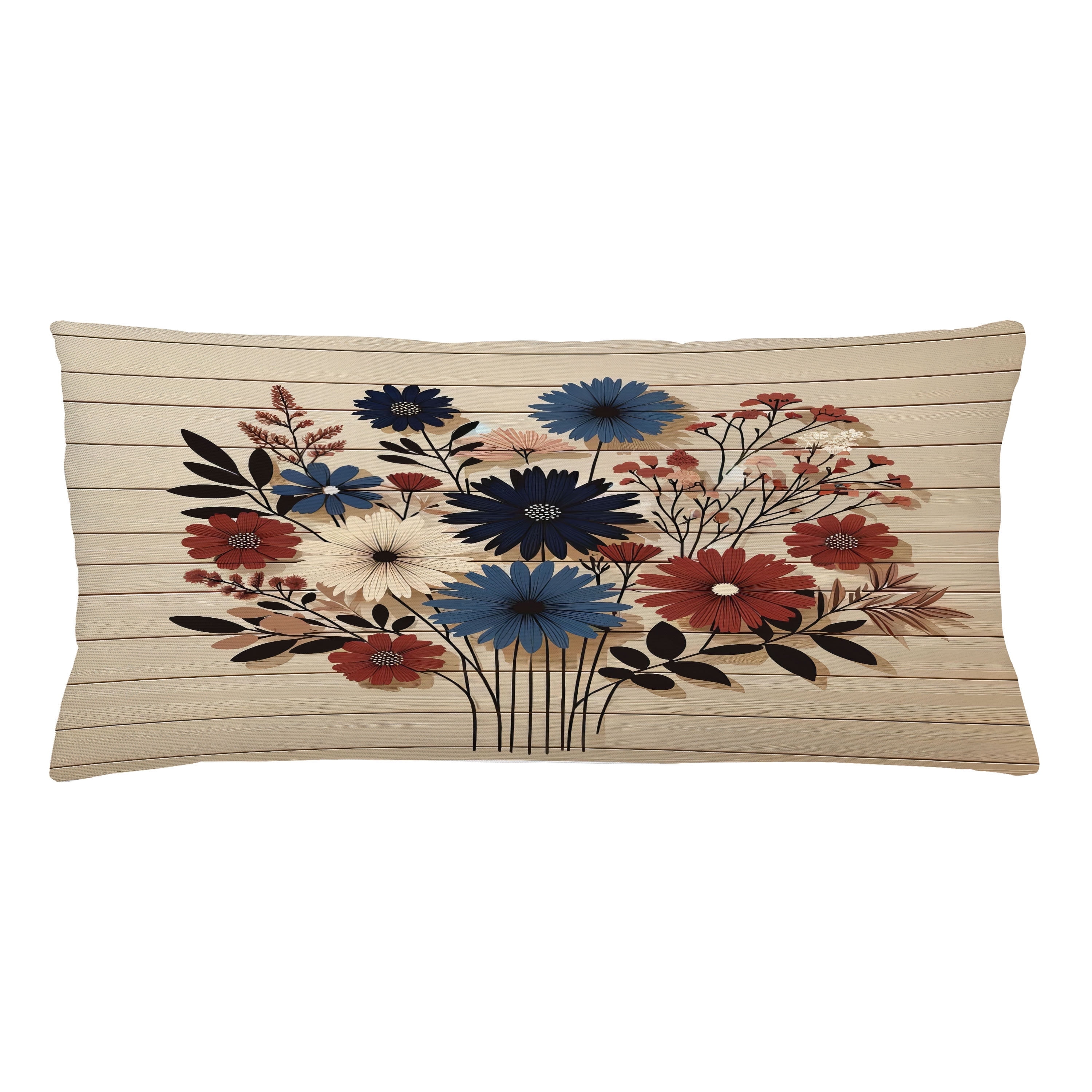 Night Blue Ruby and Champagne Floral Polyester Euro Pillow Cover
