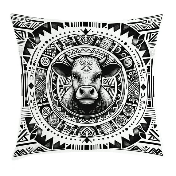 Ambesonne Rustic Throw Pillow Cushion Cover, Southwestern Cow Sketch Art, 18" X 18", Charcoal Grey and White
