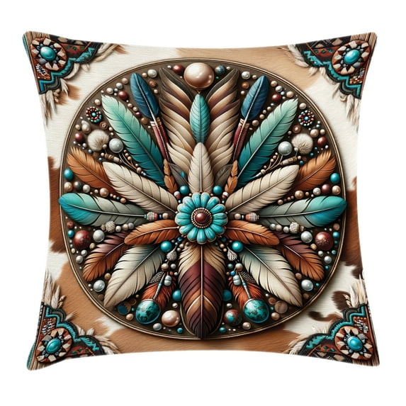 Ambesonne Rustic Throw Pillow Cushion Cover, Southwestern Wreath Ethnic, 40" X 40", Turquoise Redbrown and Tan