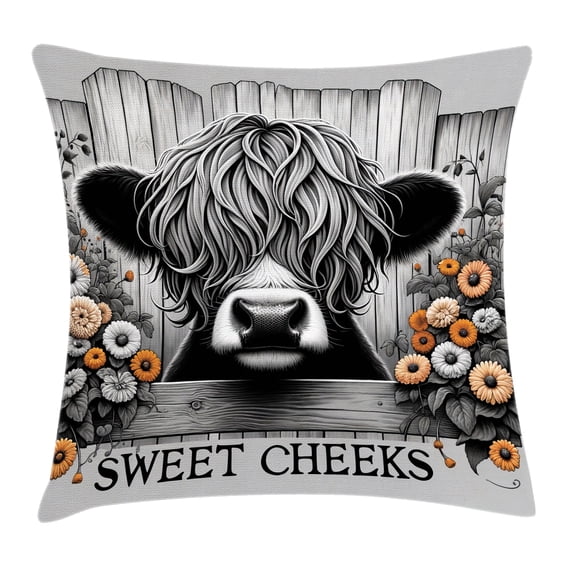 Ambesonne Rustic Throw Pillow Cushion Cover, Vintage Farmhouse Cow Cheeks, 28" X 28", Grey Black and Orange