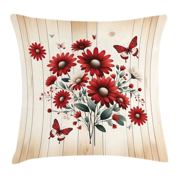 Ambesonne Rustic Throw Pillow Cushion Cover, Warm Tone Botanical Design, 18" X 18", Red Blue Grey and Eggshell