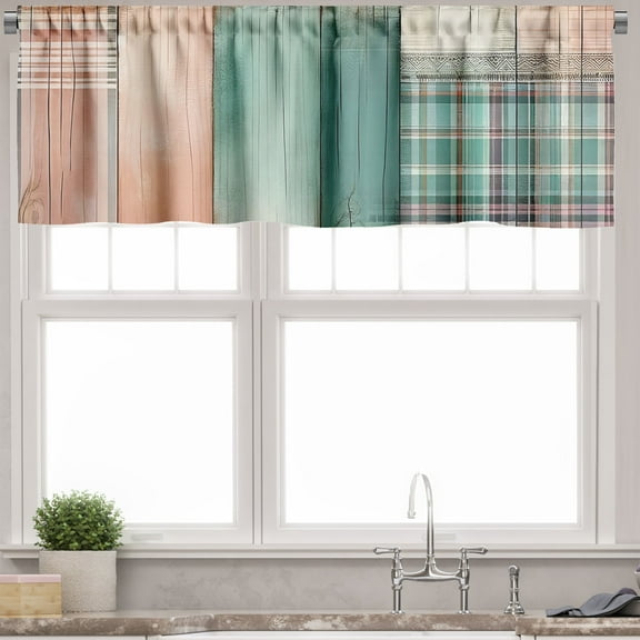 Ambesonne Rustic Valance Pack of 2, Modern Buffalo Plaid Print, 42"X12", Cadet Blue Teal Coral