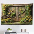 thumbnail image 1 of Ambesonne Rustic Wall Hanging Tapestry, Barn Door and Summer Blooms, 45"x30", Fern Green Sepia and Yellow, 1 of 2