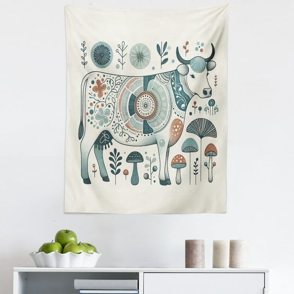 Ambesonne Rustic Wall Hanging Tapestry, Traditional Southwestern, 23"x28", Paprika Petrol Blue