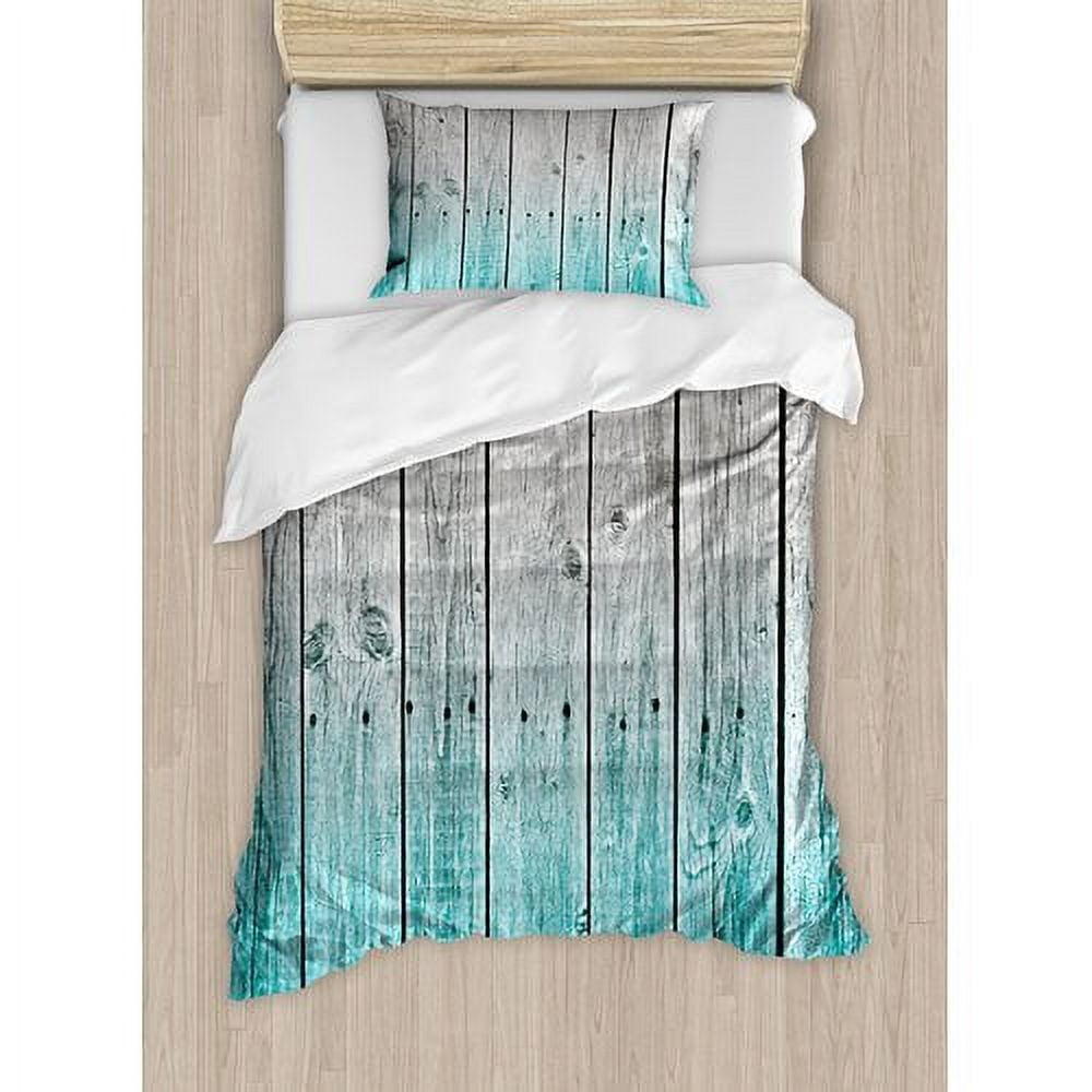 Twin Gray and Green Polyester Rustic Duvet Cover Set