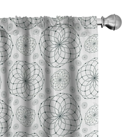 Ambesonne Sacred Geometry Window Curtains, Circular Dotted Art, Each 28" W x 63" L, Dark Petrol Blue White
