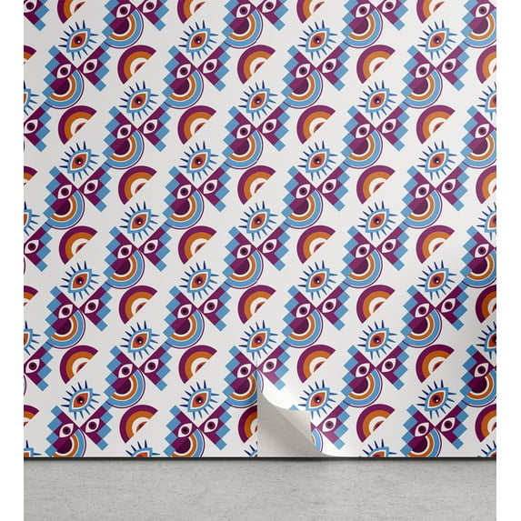 Ambesonne Sacred Peel & Stick Wallpaper for Home, Psychedelic Eyes Rainbow, 13"x72", Dark Magenta and Vermilion