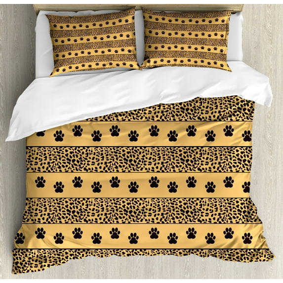 Ambesonne Safari Duvet Cover Sets, Pattern of Animal Paws Spots, 2-Queen, Dark Brown Sand Brown