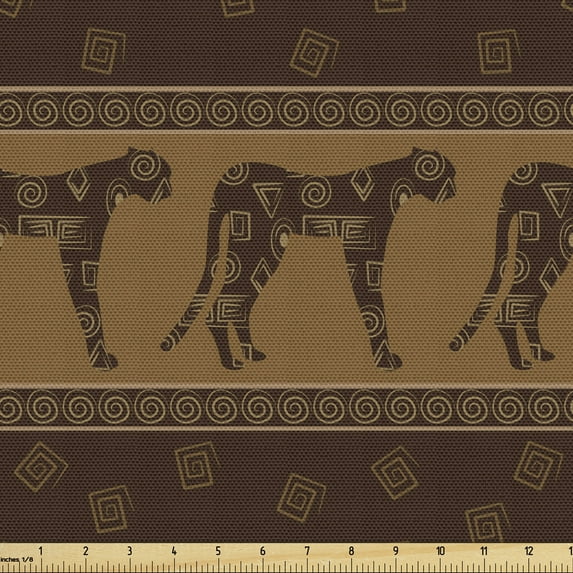 Ambesonne Safari Fabric by the Yard Upholstery, Leopards Geometric Shapes, 10 Yards, Dark Brown Caramel