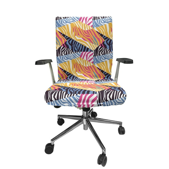 Ambesonne Safari Office Chair Cover Stretchable High Back, Wild Colorful Zebra Stripes, Multicolor
