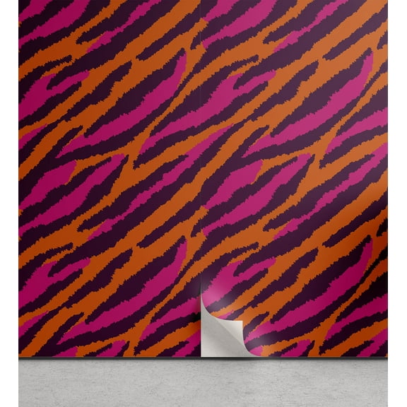 Ambesonne Safari Peel & Stick Wallpaper for Home, Continued Strokes Stripes, 13"x36", Plum Orange and Pink