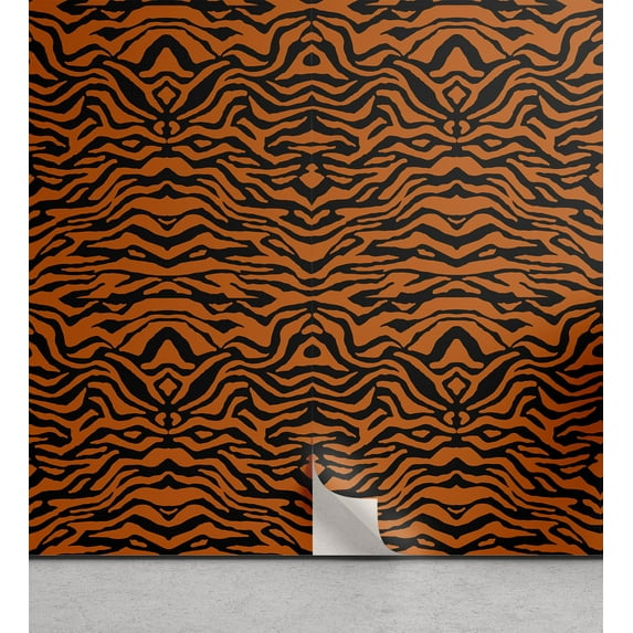 Ambesonne Safari Peel & Stick Wallpaper for Home, Jungle Tiger Skin Stripes, 13"x100", Orange and Charcoal Grey