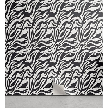 Ambesonne Safari Peel & Stick Wallpaper for Home, Wavy Wildlife Animal Stripes, 13"x36", Dark Grey and White