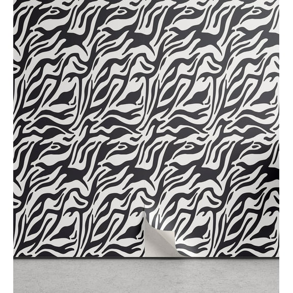Ambesonne Safari Peel & Stick Wallpaper for Home, Wavy Wildlife Animal Stripes, 13"x72", Dark Grey and White