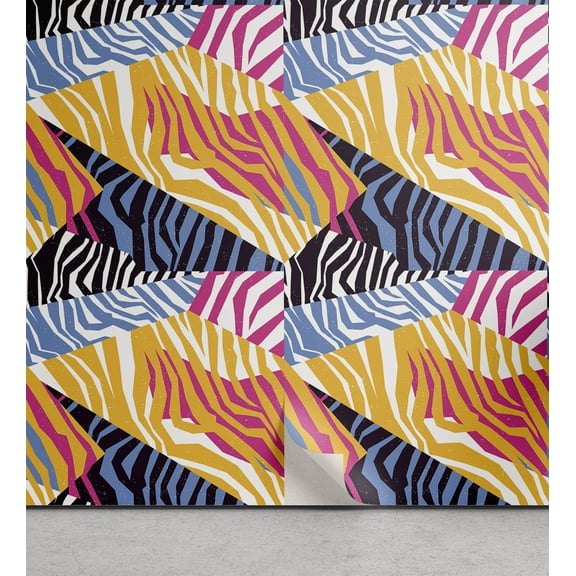 Ambesonne Safari Peel & Stick Wallpaper for Home, Wild Colorful Zebra Stripes, 13"x72", Multicolor