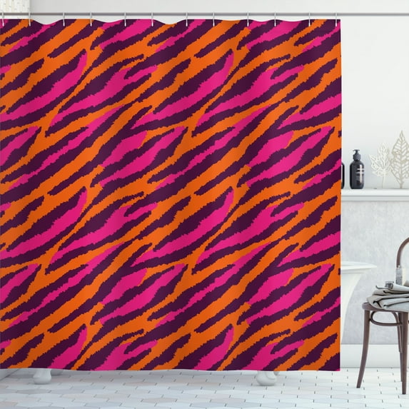 Ambesonne Safari Shower Curtain, Continued Strokes Stripes, 69"Wx75"L, Plum Orange and Pink