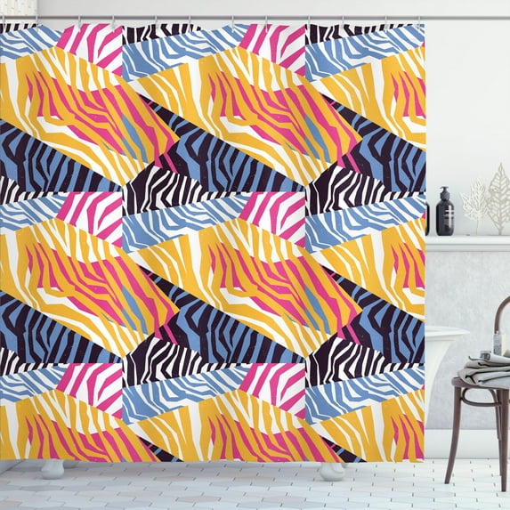 Ambesonne Safari Shower Curtain, Wild Colorful Zebra Stripes, 69"Wx70"L, Multicolor