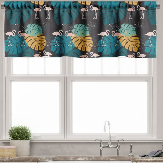 Ambesonne Safari Valance Pack of 2, Flamingos Tropic Monstera, 42"X18", Indigo and Multicolor