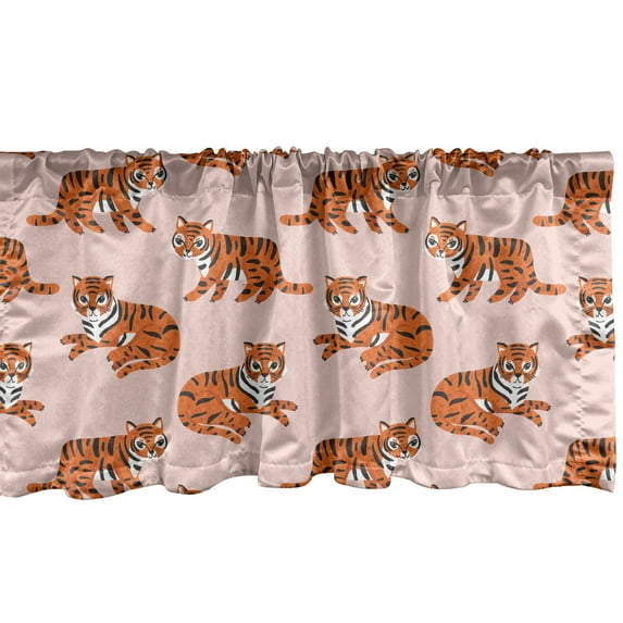 Ambesonne Safari Window Valance, Fun Tigers Pattern, 54" X 18", Blush Orange and Dark Grey