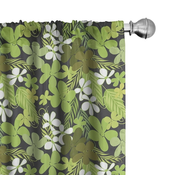 Ambesonne Sage Window Curtains, Nostalgia Vintage Foliage, Each 28" W x 84" L, Green Black White