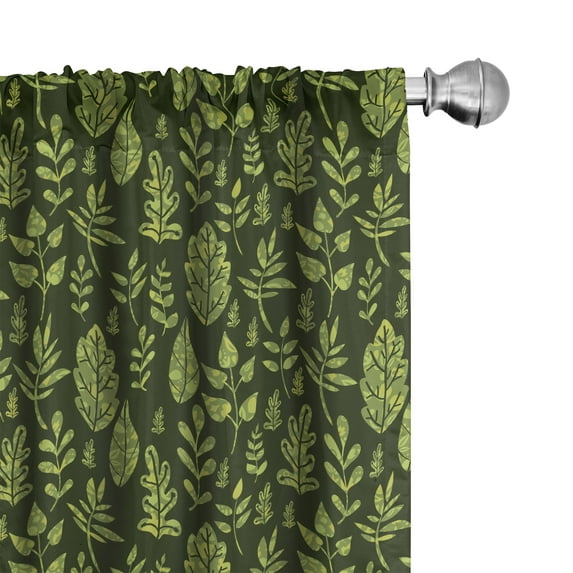 Ambesonne Sage Window Curtains, Patterned Green Leaves, Each 28" W x 63" L, Apple Green Dark Green