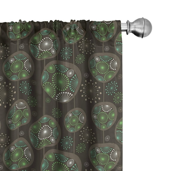 Ambesonne Sage Curtains, Dandelions Retro Nature Art, Pair of 28"x63", Green Brown White