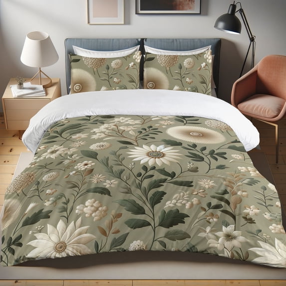 Ambesonne Sage Duvet Cover Set, Bohemian Neutral Efflorescent, Twin, Olive Green and Dark Tan
