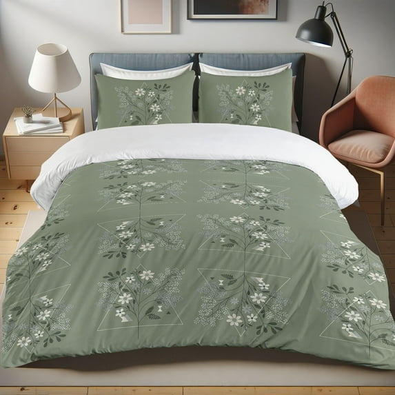 Ambesonne Sage Duvet Cover Set, Minimal Cottagecore Feels Art, King, Reseda Green
