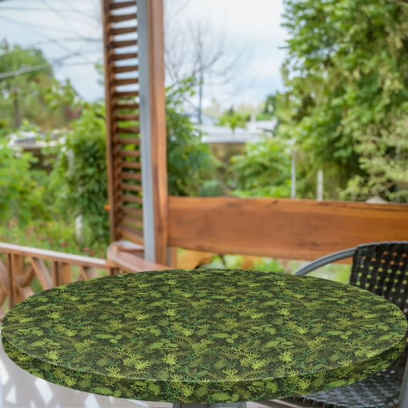 Ambesonne Sage Fitted Round Tablecloth, Evergreen Christmas Tree, 45"- 56" Diameter, Olive Green Pale Green