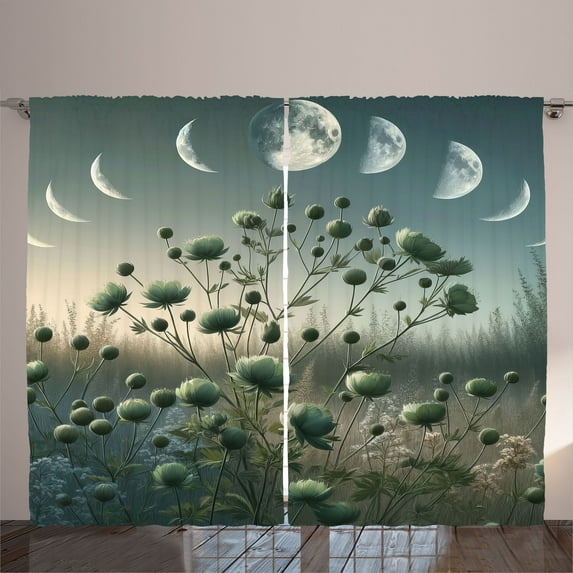 Ambesonne Sage Green Curtains 2 Panel Set, Dreamy Space Wilderness, 108" x 90", Blue Grey Teal