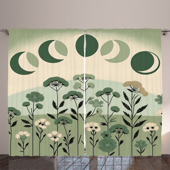 Ambesonne Sage Green Curtains 2 Panel Set, Mid Century Moon Phase, 108" x 90", Teal Eggshell Dark Grey