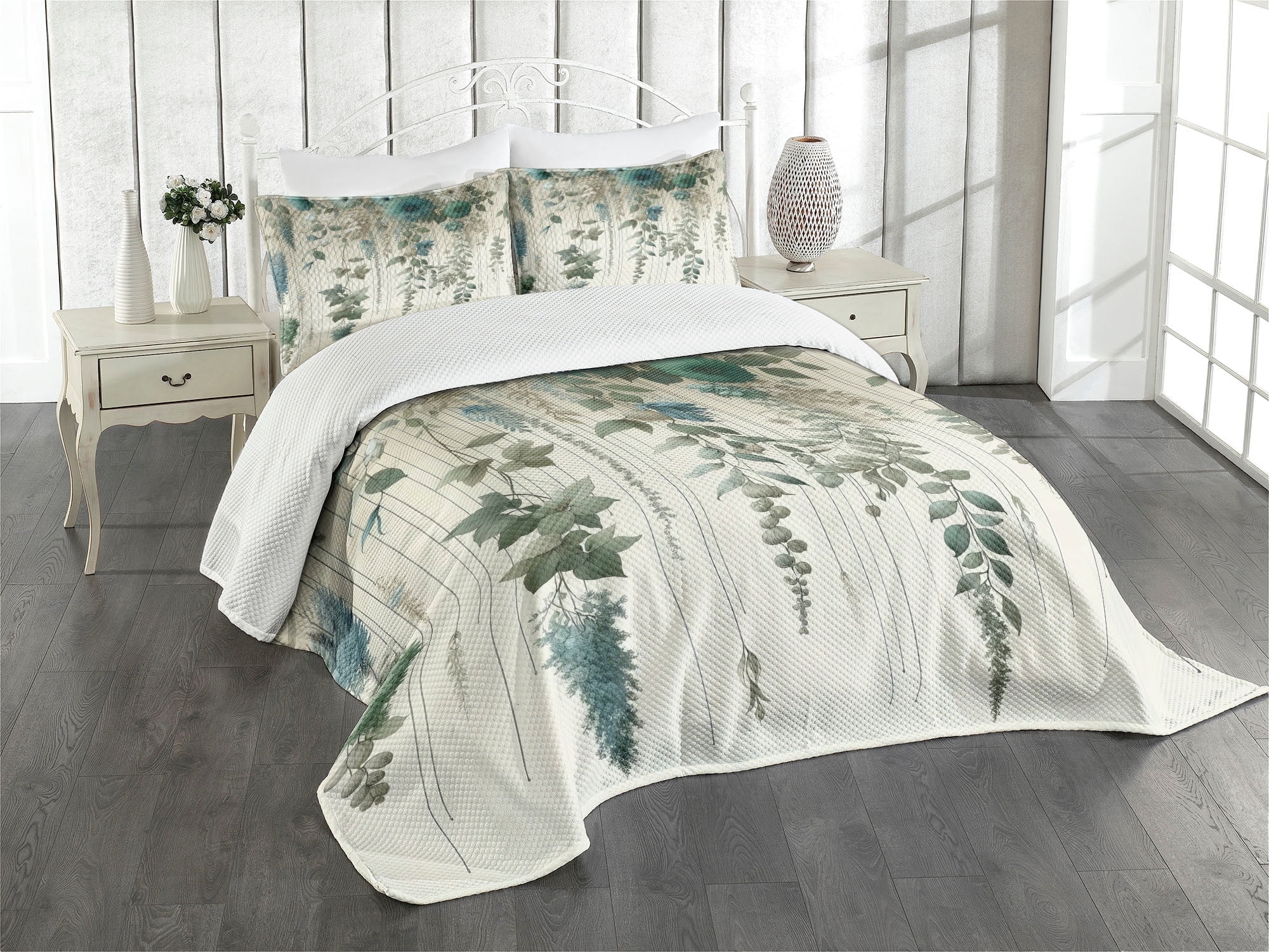 Gray Quilted King Bedspread Set with Pillow Shams