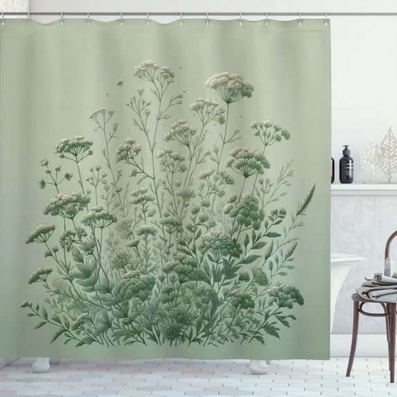 Ambesonne Sage Green Shower Curtain, Botanical Wildfloral Art, 69"Wx70"L, Pale Teal Emerald
